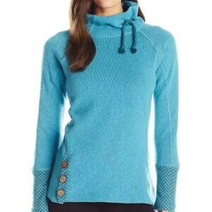 Prana Lucia Funnel Mock Neck Sweater L Womens Pullover Wool Blend Harbor Blue